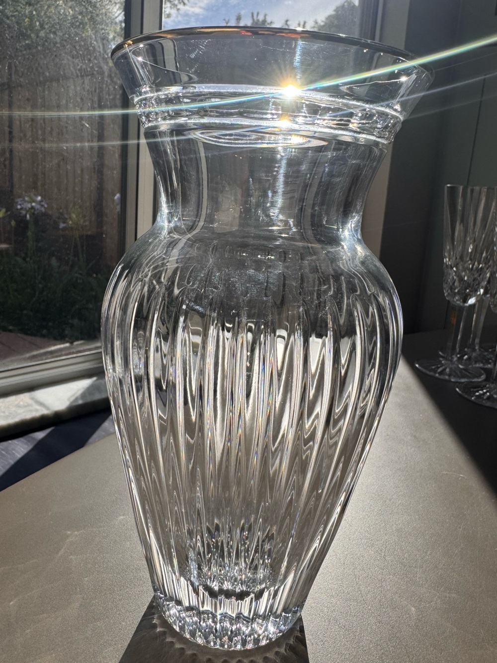 Marquis by Waterford Crystal Vase Gold Rim Optic Cut Flared Vintage